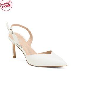 STUART WEITZMAN White Made In Spain Leather Julia 75 Sling Pumps
